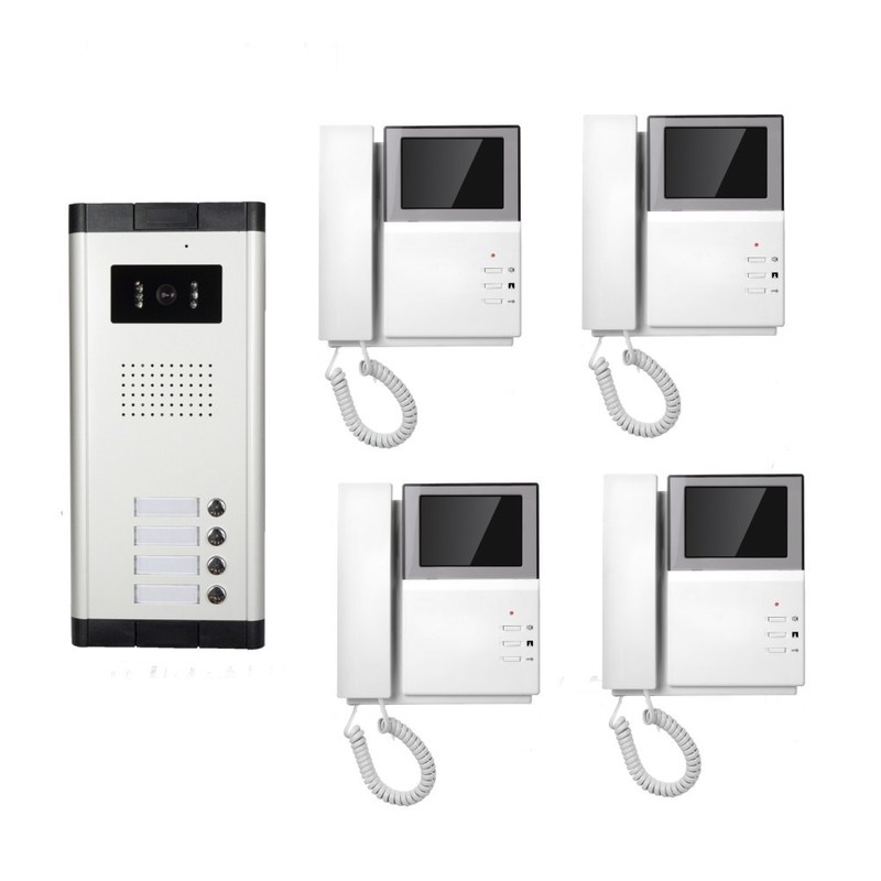 4 Family Handset Apartment Video Doorbell CMOS Audio Intercom System Remote Talk